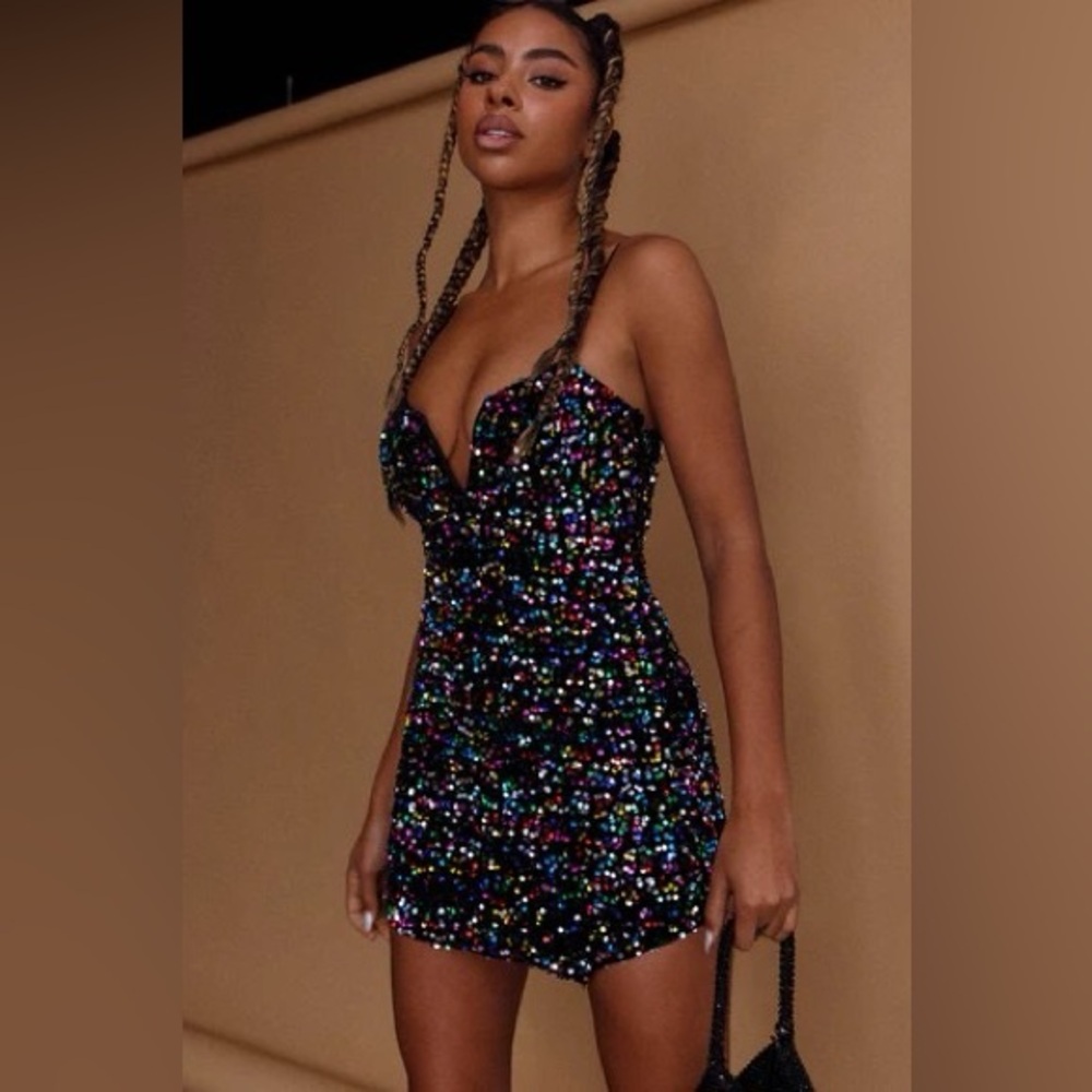 Saints + secrets Sequin Black bodycon mini Dress